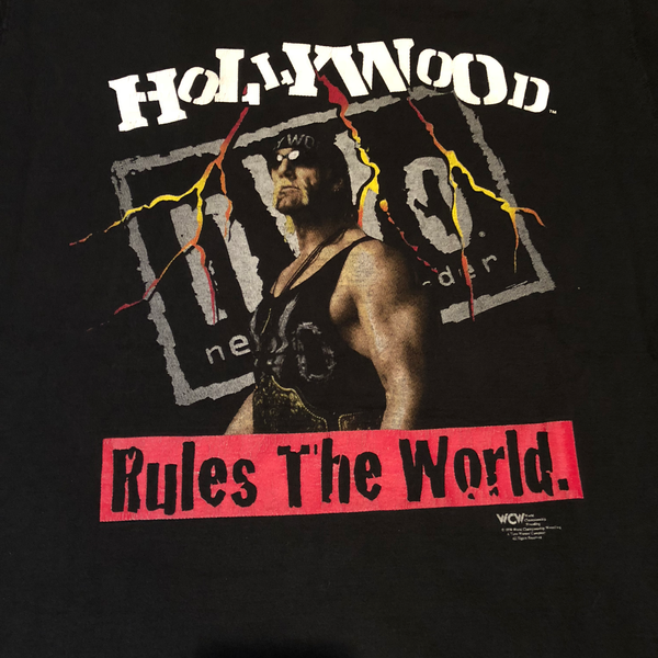 1998 WCW Hollywood Hogan "Rules the World" V-neck Shirt Black Size Large - Beyond 94