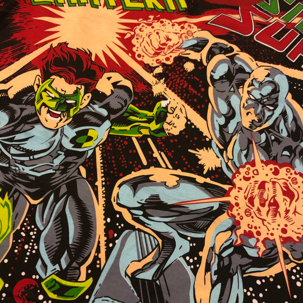 Vintage 90s DS DC/Marvel Comics Green Lantern Silver Surfer All Over Print Shirt Size X-Large