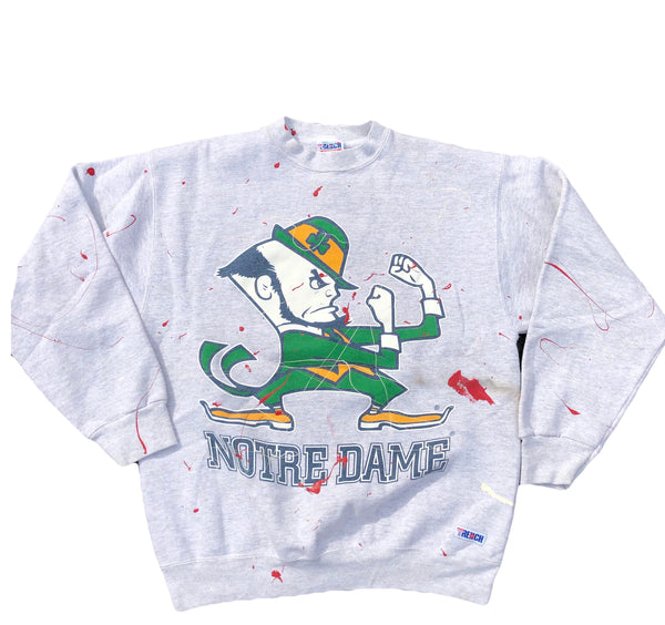 Custom 1/1 Paint Splatter Vintage Notre Dame Sweatshirt Grey Size Large - Beyond 94