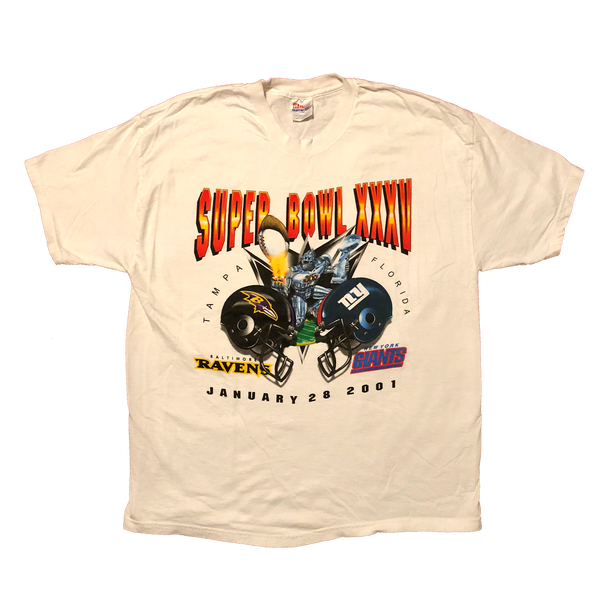 2001 NFL Super Bowl 32 Ravens/Giants Shirt White Size X-Large - Beyond 94