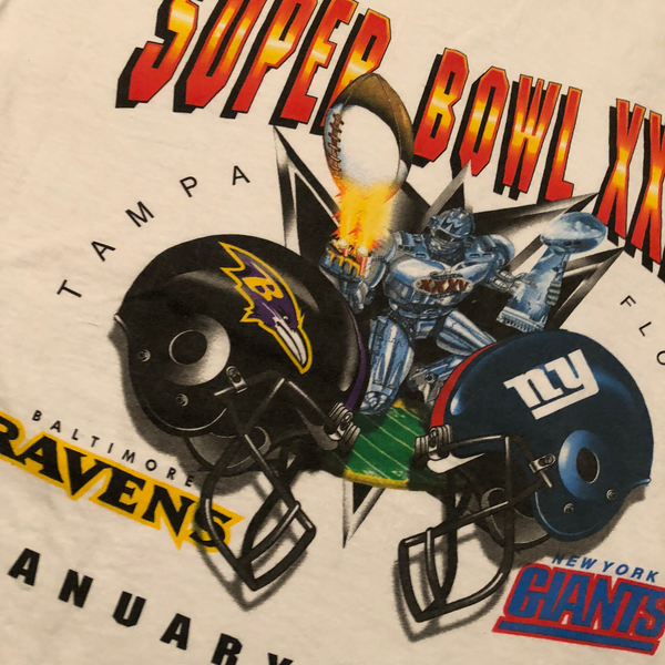 2001 NFL Super Bowl 32 Ravens/Giants Shirt White Size X-Large - Beyond 94
